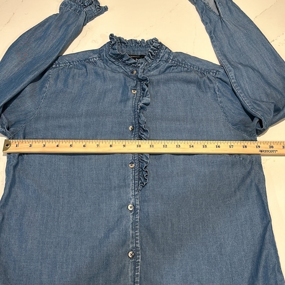 RW&CO Lyocell Denim color Shirt Long Sleeves Ruffles Size Small - Picture 4 of 11